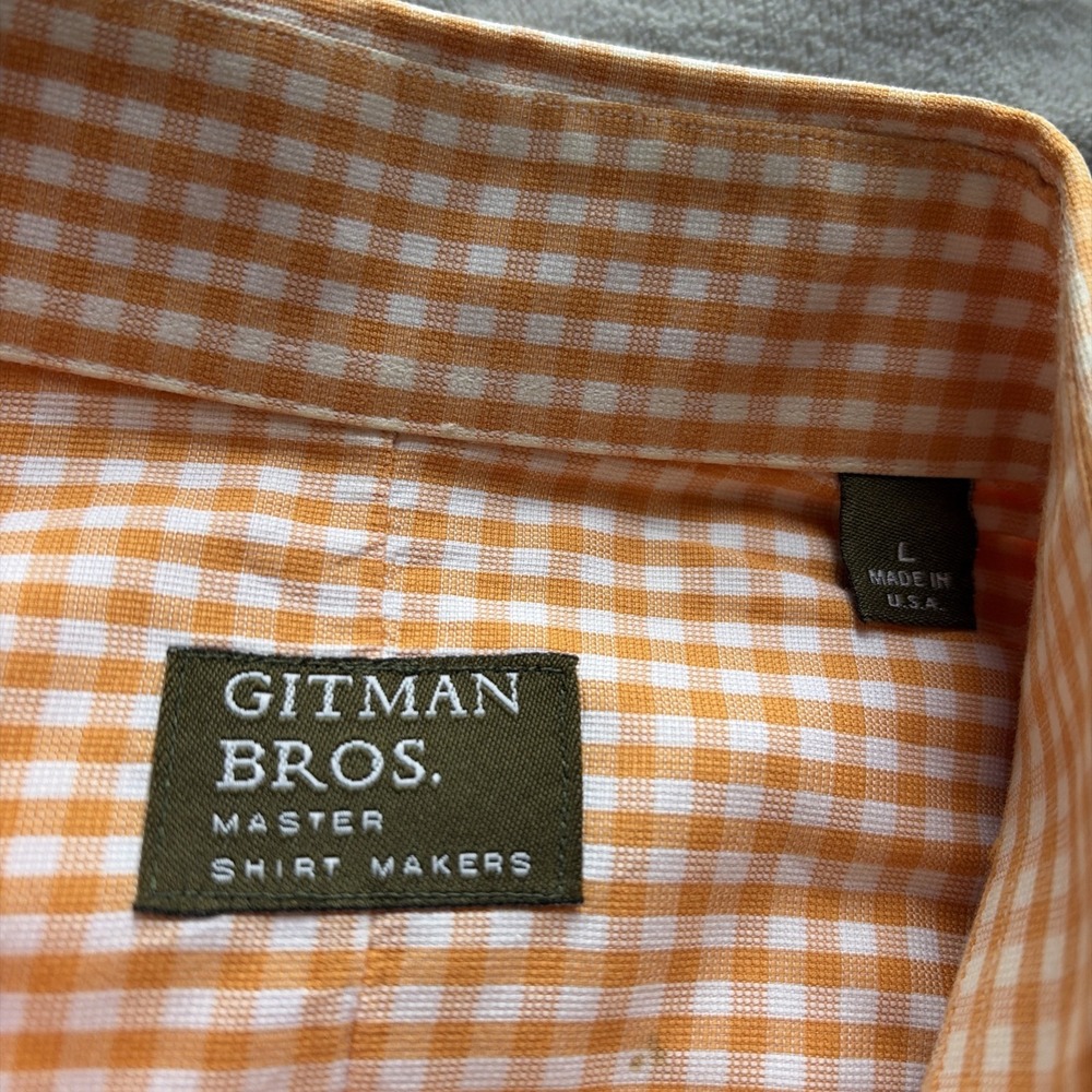 Gitman Bros Button Down Shirt Mens Large Orange Check Long Sleeve Made in USA - Picture 2 of 7